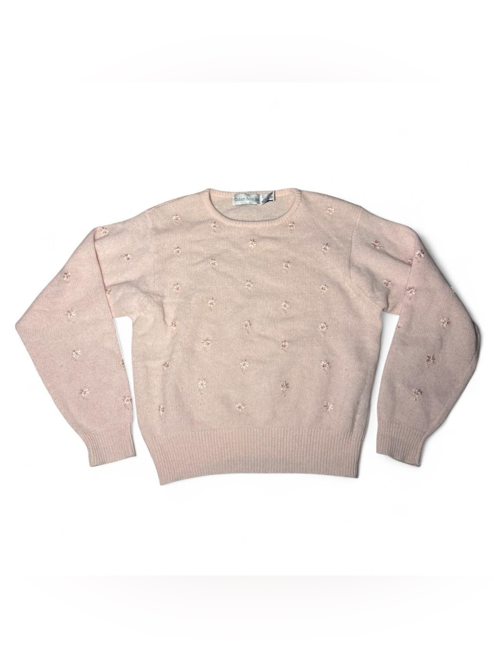 Pink vintage 90s Robert Scott Ltd. lambswool blend sweater with flowers medium🔹